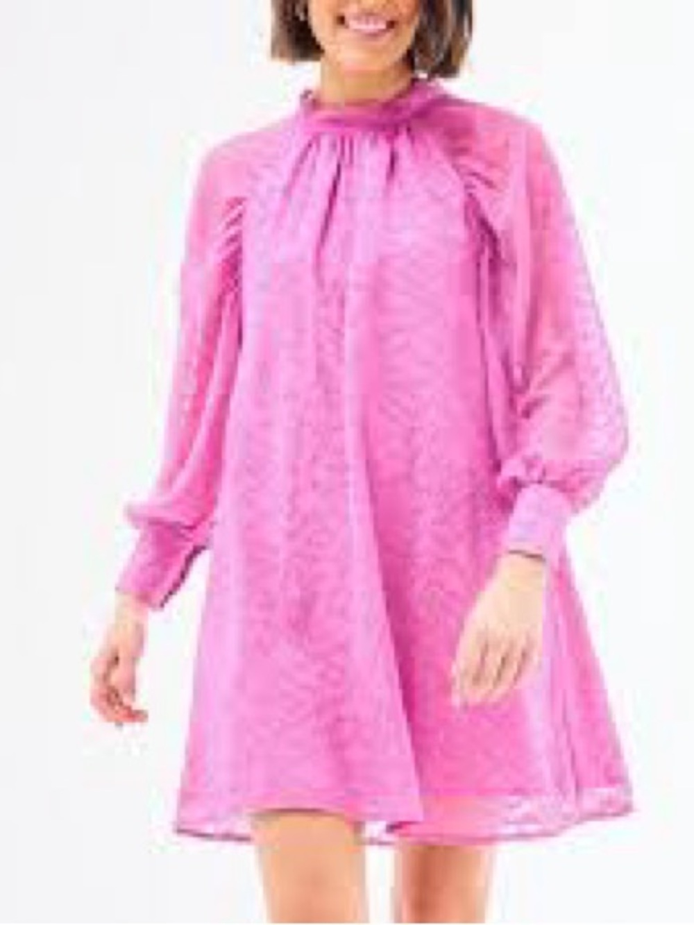 NWT Mary Square Pink Long-Sleeve High-Neck Swing Dress